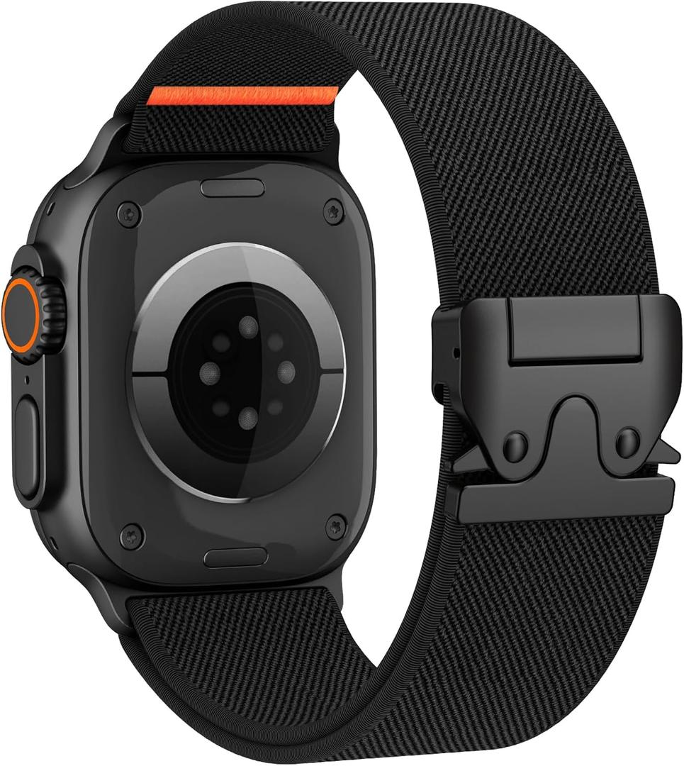Elastic Sport Band for Apple Watch Ultra 3/ 2/ 1 Bands 49mm 46mm 45mm 44mm 42mm 41mm 40mm 38mm Men Women, Adjustable Parachute Buckle Nylon Fabric Wristband for iWatch Series 11 10 SE 9 8 7 6 5 4 3, Black