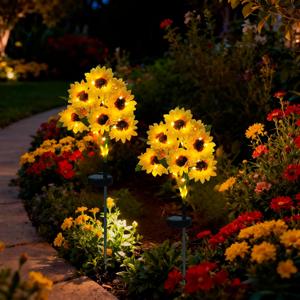 FOFOWHAT Solar Lights Outdoor Sunflower - Upgraded 2 Pack Solar Garden Light with 12 Sunflower Lights, Waterproof Sun Flower Outdoor Light Auto ON/Off Decorative Lights for Garden, Patio, Yard