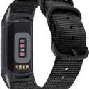 Abanen Nylon Bands for Fitbit Charge 6 / Charge 5, Woven Nylon Quick Dry Band Wrist Strap with Stainless Steel Ring Clasp Adjustable Compatible with Fitbit Charge 5 for Men and Women (Black)