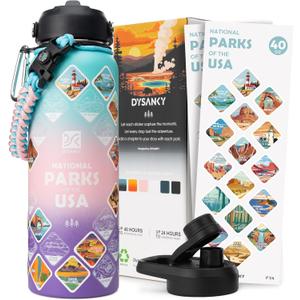 DYSANKY National Parks Water Bottle  40 oz Insulated Stainless Steel Water Jug with 70 Park Stickers, Outdoor Accessories & Gift Box  BPA-Free  Ideal for Hiking, Camping & Travel (Hydrangea)