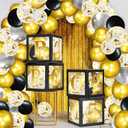100Pcs Prom 2025 Balloon Boxes Decorations with LED Lights Black and Gold Prom Decorations for Party 2025 Graduation Party Supplies