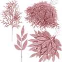 Winlyn 30 Pcs Christmas Artificial Bay Leaf Picks Cedar Sprays Rose Gold Glittered Christmas Tree Ornament Picks Winter Floral Stems for Rose Gold Christmas Tree Seasonal Wreath Wedding Centerpiece