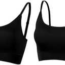 AMRIY Womens Sports Bras for Women Light Support Padded Workout Bras for Women Supportive Seamless Women's Wireless Yoga Bra, Black ,Size 2XL, 2 Pcs