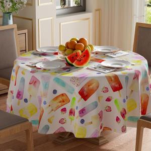 XCHI Colorful Cool Popsicle Strawberry Grape Fruits Summer Tablecloth Round Washable Table Covers for Indoor Outdoor Dining Home Party Decorations 60x60 Inch