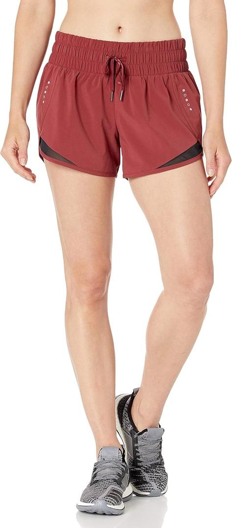 Amazon Essentials Women's Regular-Fit Athletic Ruched Waistband Woven Running Shorts with Zip Pocket, Large