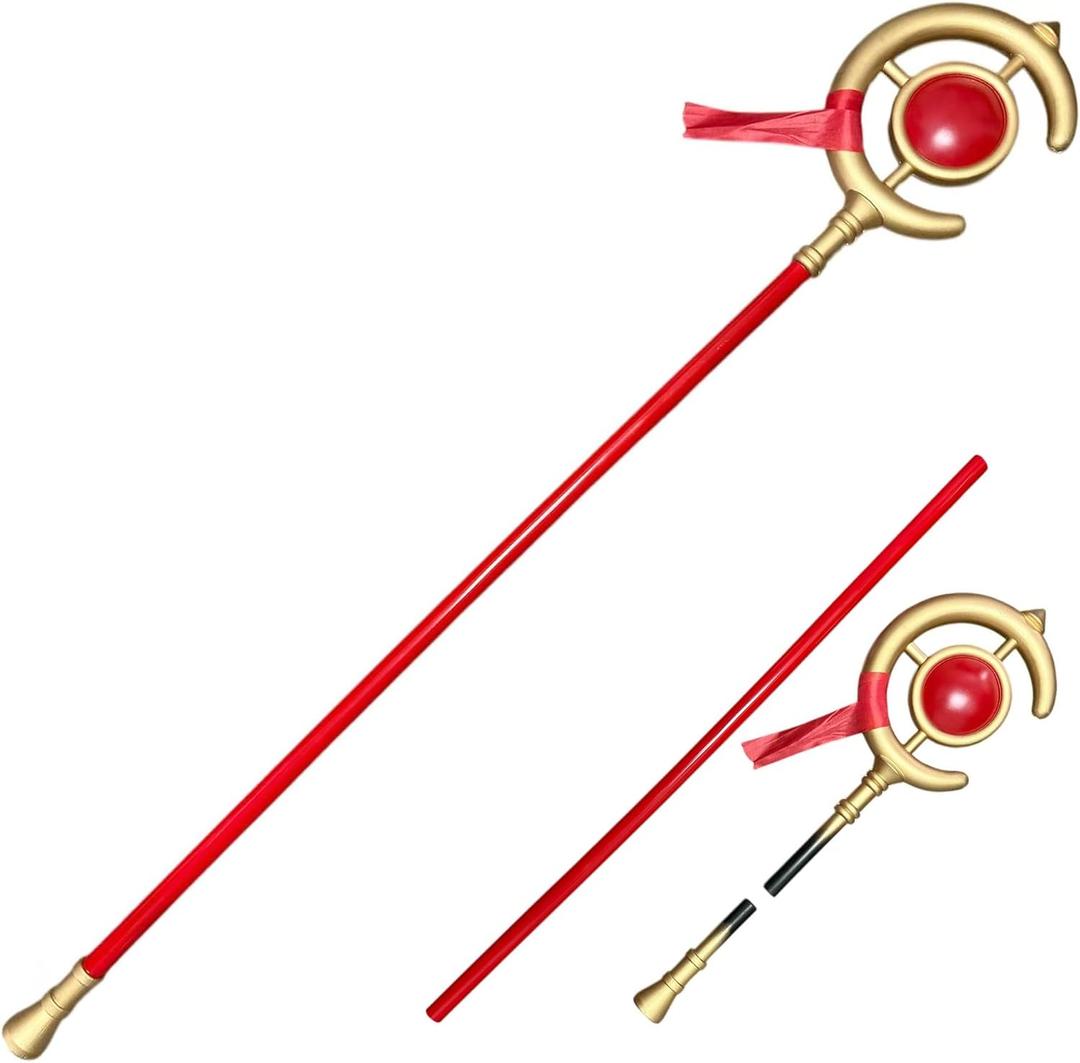 Frieren Cosplay Staff, 58" Red & Gold Magic Wand Prop, Assembleable PVC & Foam Cosplay Staff for Halloween, Costume Accessories & Collectors