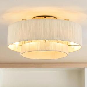 20" Boho Fandelier Ceiling Fan with Light and Remote, Gold Ceiling Fan with White Hand Woven Rattan, Flush Mount Low Profile Fan for Bedroom Living Room Kitchen, Reversible & Quiet