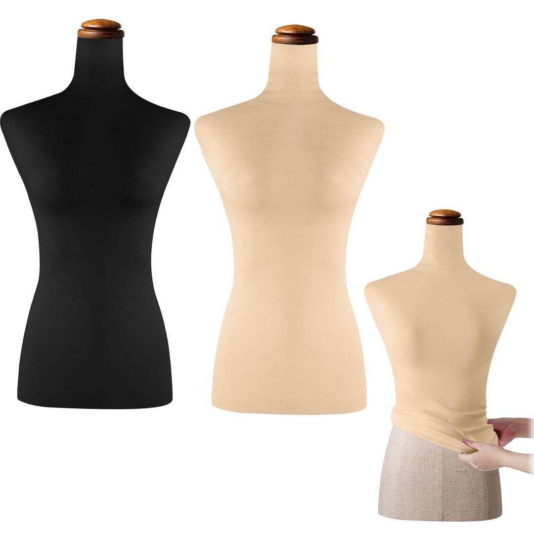Peryiter 2 Pieces Mannequin Fabric Cover Soft Stretchy Clothing Upper Body Mannequin Cover for Retail Boutique Store Form Dummy Model Display Fitting Styling Only Covers(Black, Nude)