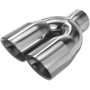 A-KARCK Dual Exhaust Tip 3 Inch Inlet 4" Dual Outlet 12" Overall Length Polished Stainless Weld-On Duo Layer Angle Exhaust Tailpipe Tips for Car Truck (Left)