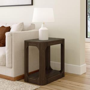Plank+Beam Modern Rounded Rectangular Side Table with Shelf, Solid Wood End Table for Living Room, 25in, Walnut