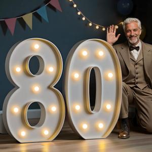 imprsv Marquee Numbers Large 80th-Birthday Decorations: 3FT Light Up Numbers 80 Years Old Birthday Decor for Men Women Big Sign Party Anniversary Cardboard Backdrop Mosaic Balloon Signs Blocks