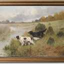 MakeRight Gold Framed Wall Art Vintage Wall Decor Hunting Dogs Canvas Art Landscape Pictures Rustic Paintings Countryside Artwork Farmhouse Prints For Kitchen Bedroom Living Room, 16x24 In