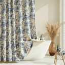 Farmhouse Blue Floral Shower Curtain with 12 Clear Rings, Fabric Faux Linen Shower Curtain Set, Vintage Cottagecore Shower Curtain for Bathroom 72" W x 84" L