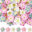 SUNNYCLUE 1 Box 60pcs 20mm Hawaiian Flower Beads Flowers Clay Beads Plumeria Frangipani Pink White Loose Spacer Spring Summer Floral Bead for Jewelry Making Women Adult DIY Gift Craft Supplies