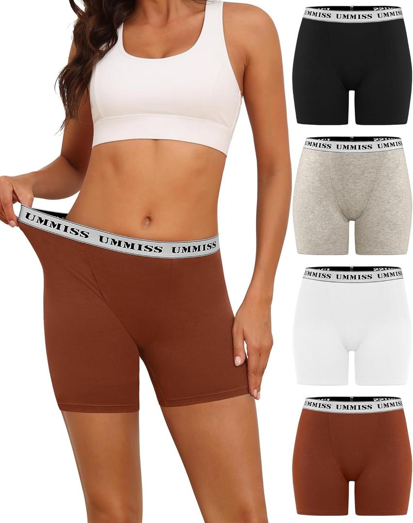 UMMISS Womens Boxer Briefs Underwear Boy Shorts Cotton Underwear Soft Anti Chafing Ladies Panties 4 Pack (Large)