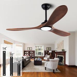 QUTWOB 52" Wood Ceiling Fans with Lights and Remote Control,Indoor Outdoor 3 Blades Wooden Ceiling Fan for Garage,Patio,Living Rooms,Bedrooms,Offices,Farmhouse(Black+Dark Walnut)
