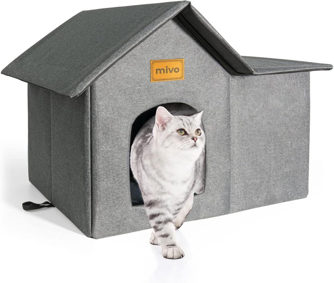 mivo Outdoor Cat House, Weatherproof Cat Houses for Outdoor/Indoor Cats, Collapsible Warm Feral Cat Shelter with Removable Soft Mat, Easy to Assemble Big Cat Bed for Winter