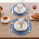 SHACOS 13 inch Round Braided Placemats Set of 6 Non Slip Washable Place Mats Fabric Polyester Table Mats for Dining Table Home Kitchen Wedding Party Decor, Dusty Blue