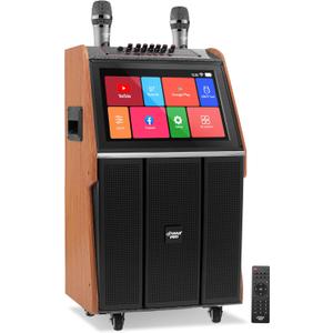 Pyle Portable Karaoke Machine 15.4'' Touchscreen Wireless Bluetooth Speaker with Dual Mics, USB/SD/HDMI/TV Input, Wheels & Handle, Rechargeable Battery, Stereo Surround, Party, Disco, Outdoor Use