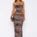 Goafuliy 2 Piece Skirt Sets for Women Summer, Floral Sleeveless Tube Top Bodycon Maxi Skirts Y2k Vacation Going Out Outfits (Brown, M)