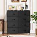 8-Drawer Dresser for Bedroom, Anti-Tip Tall Storage Organizer Chest of Drawers with Wooden Top and Metal Frame Fabric Bins for Closet, Living Room, Hallway, Entryway, Black, 11.8"D x 31.4"W x 36.3"H