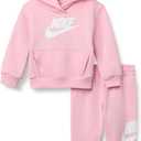 Nike Baby Sportswear Club Fleece Pullover Hoodie and Joggers 2-Piece Outfit Set (Large Swoosh Logo) (Medium Soft Pink)