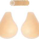2025 Added Lift Ultra-Thin Seamless Nipple Covers Push up Sticky Adhesive Bras Solid Silicone Pasties for Women (Large, Cream)
