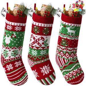 JOYIN 3 Pack 18 Christmas Stockings, Large Size Rustic Cable Knit Xmas Stocking in Red & Green, for Family Holiday Season Decorations