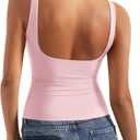 SUUKSESS Women Padded Open Back Boat Neck Tank Tops Double Lined Basic Shirts, M