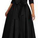 Women's Button Down T-Shirt Dress Casual High Low V Neck Loose Long Dress with Belts (X-Large, D Black)