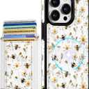 Shorogyt for iPhone 15 Pro Max Case Wallet - Fits 5 Cards, Compatible with Magsafe Detachable Magnetic Credit Card Holder Leather Cardholder Cute Phone Cover Women Girl for Apple 15 ProMax, Bee Flower