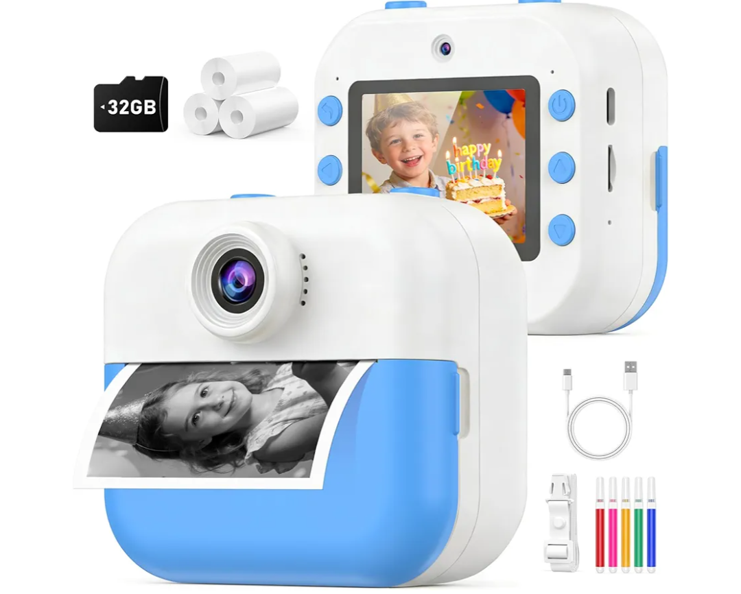 Kids Camera Instant Print for Christmas Birthday Gifts Age 4-12,Front Rear Dual Selfie Camera with 1080P Videos Toddler Portable Travel Toy 6 7 8 9 Year Old Boys Girls-Blue