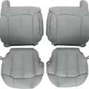 SecosAutoparts Driver and Passenger Bottom and Top Lean Back Replacement Leather Seat Cover Gray Compatible with Chevy Silverado Tahoe Sierra Suburban Avalanche 1999 2000 2001 2002