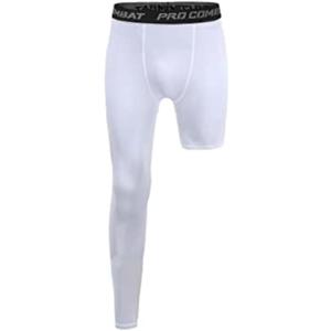 One Leg Compression Tights Long Pants Basketball Sports Base Layer Underwear Active Tight (X-Large, White-right-long)