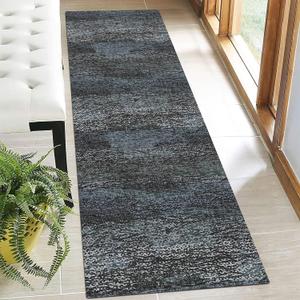 Washable Area Rug - 1/6 Thick - Stain & Water Resistant Non-Slip - Resistant Rug for Living Room, Bedroom, Nursery, Pet & Child Friendly, Vintage Charm Area Rugs (Darkgrey+Bule, 2'6'' x 8') (2'6" x 8' (Rectangular), Depth-darkgrey+bule)