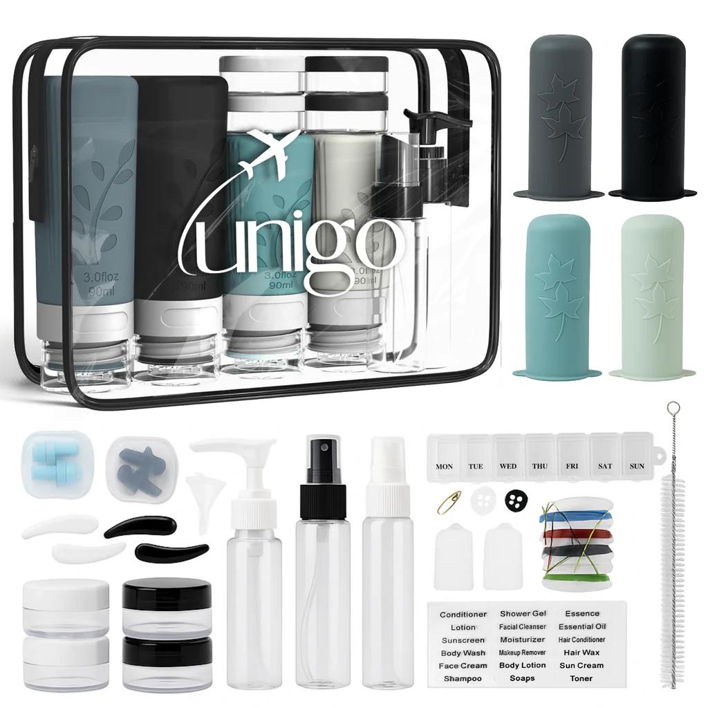 Unigo 30-pack Travel Bottles for Toiletries, TSA Approved Travel Size Bottles, Extra Travel Essentials