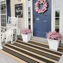 Black and Khaki Striped Rugs 3x5, Outdoor Cotton Hand Woven Front Door Mat,Washable Reversible Layered Door Mats, Foldable Front Porch Rug for Entryway/Home Entrance/Farmhouse