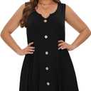 LARACE Women Plus Size Summer Dresses V Neck Sleeveless A Line Sundresses Button Down Midi Dress with Pockets (Black, XXL)