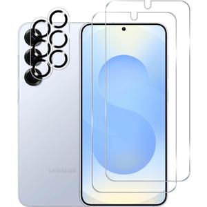 4 x BIGFACE Galaxy S25 Tempered Glass Screen Protector + Camera Lens Protector [ 2 + 2 Pack ][Case Friendly] [Anti-Scratch] [Ultrasonic Fingerprint Unlock] Clear HD Protective Film for Samsung Galaxy S25