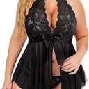 Avidlove Plus Size Babydoll for Women High Waist Teddy Chemise Floral Lace Lingerie, 18W