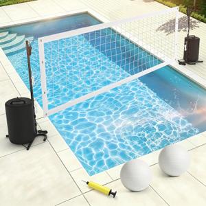 Pool Volleyball Set, 15-32 FT Net for Inground Pools, No Drilling