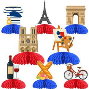8 Pcs Romantic France Honeycomb Centerpieces Decorations, Paris Table Toppers Decor, Eiffel Tower 3D Table Signs for Baby Shower Birthday Party Supplies