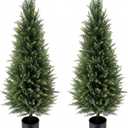 4FT Artificial Cedar Topiary Trees (Set of 2) - UV Resistant Outdoor Indoor Potted Plants, Realistic Faux Cedar Bushes for Porch, Front Door, Patio, Home & Office Decor, No Maintenance