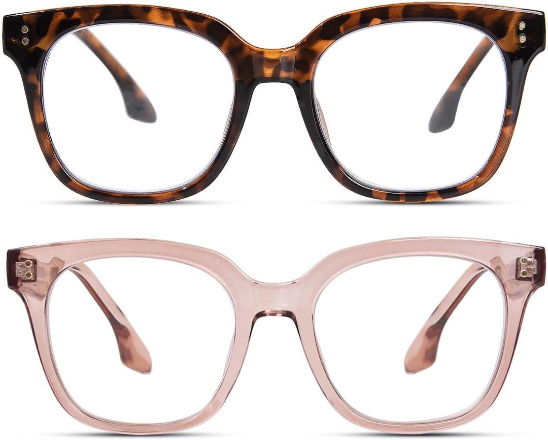 Oversized Reading Glasses for Women Men Large Frame Square Blue Light Blocking Computer Readers Spring Hinge (Tortoise+light Brown)