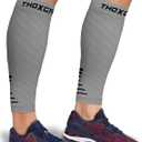 Calf Compression Sleeve for Men Women (1 Pair), Leg Support Footless Compression Socks for Running - Shin Splint Varicose Veins Swelling & Pain Relief, Gray/Black, Large