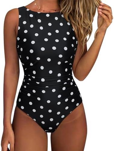 SUUKSESS Women One Piece Ruched Swimsuit Tummy Control Backless Bathing Suit Small