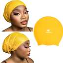 SERENDIPA Large Swim Cap for Braids and Dreadlocks, Adult Black Women Swimming Cap for Braids and Dreads Long Locs Hair (L-Large, Yellow)