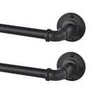2 Pack Industrial Curtain Rods for Windows 48 to 84 Inches, Blackout Wrap Around Curtain Rod, for Indoor and Outdoor, 5/8 Inch Diameter, 35 to 75 Inches, Black