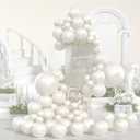 Yumiche Pearl White Balloons Double Stuffed Pearl Balloons Arch With Pearl Stickers 5/10/12/18 Inch Bridal Shower Balloon Arch Pearl Ivory Balloon Garland For Wedding Birthday Baby Shower Decorations