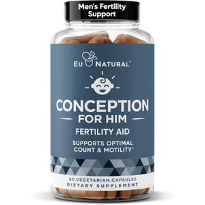 Eu Natural Conception for Him - Male Fertility Supplements with Ashwagandha, Folate & Zinc - Sperm Count, Motility & Strength Support - Fertility Support for Men, 60 Vegetarian Capsules, BBD 03/2028